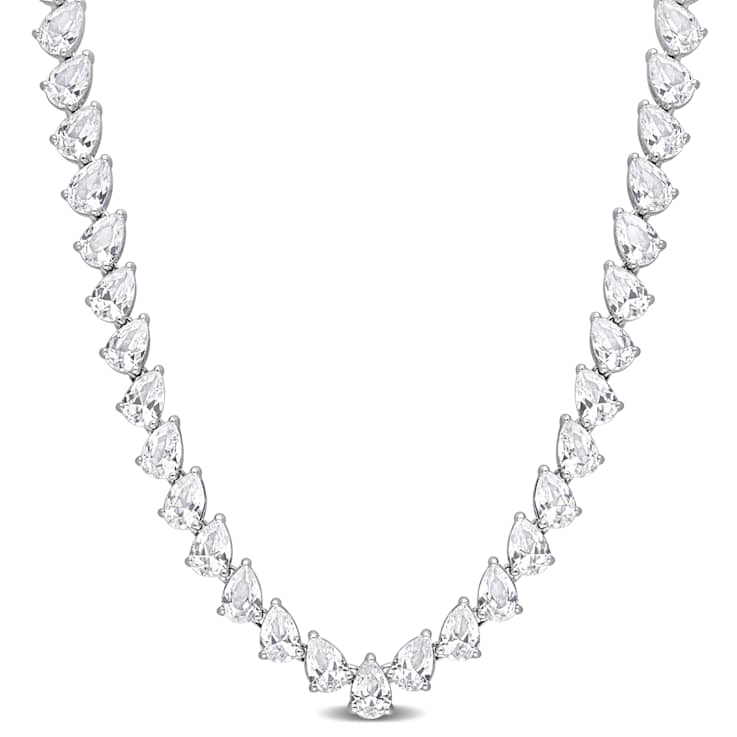 Created White Sapphire Sterling Silver Necklace 39.5ctw