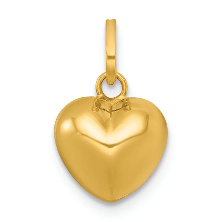 14K Yellow Gold Polished 3D Heart Charm Pendant