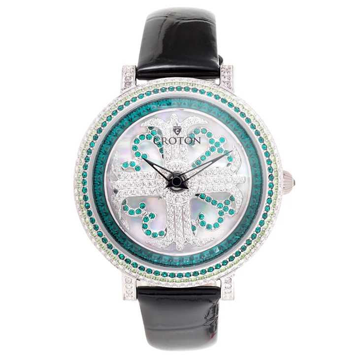 Croton Green Crystal Dial Watch with Leather Strap