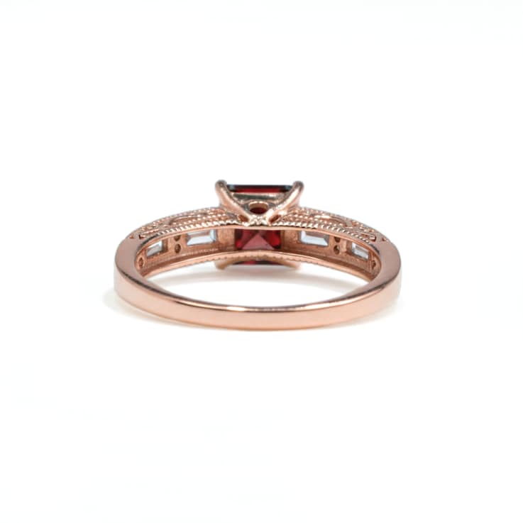 Red Garnet and White Topaz 14K Rose Gold Over Sterling Silver Ring