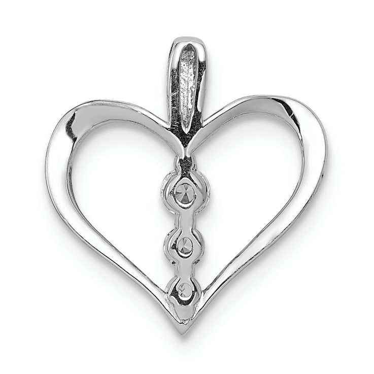 Rhodium Over 14k White Gold Diamond 3-stone Heart Pendant