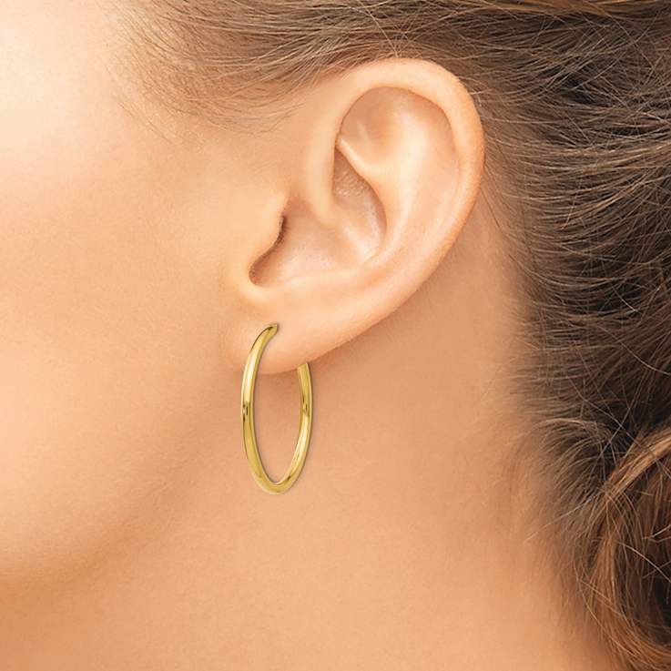 14k Yellow Gold 1" Non-Pierced Hoop Earrings