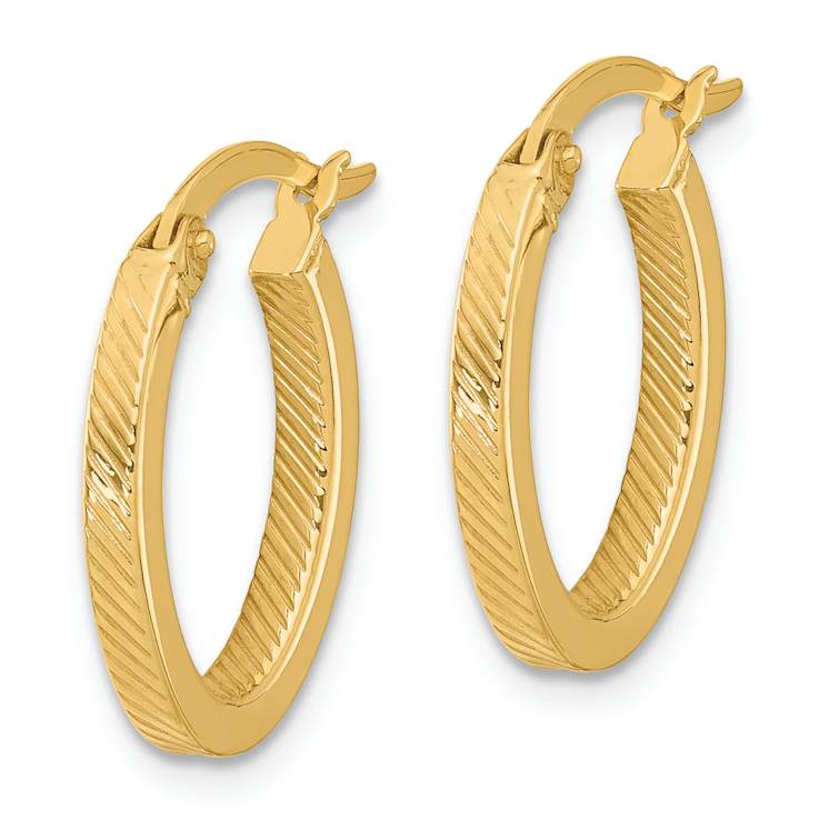 10k Yellow Gold 3/4 inch Polished and Textured Oval Hoop Earrings