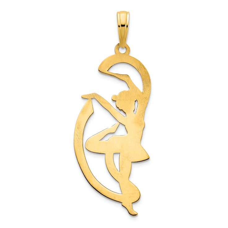 14k Yellow Gold Textured Gymnast with Ribbon Pendant