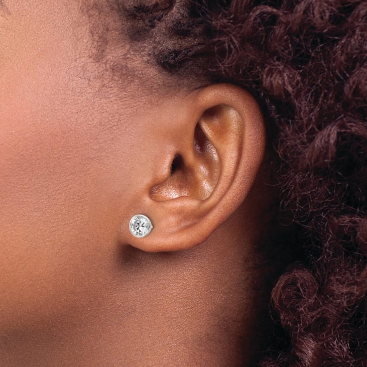 Sterling Silver Polished 6mm Round CZ Bezel Set Stud