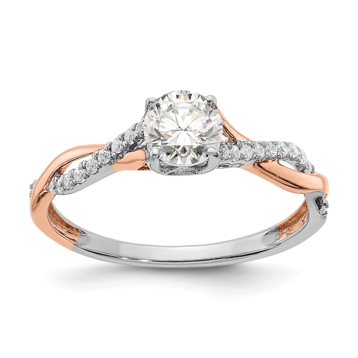14K Two-tone Lab Grown Diamond Twist Design Complete Engagement Ring 0.62ctw