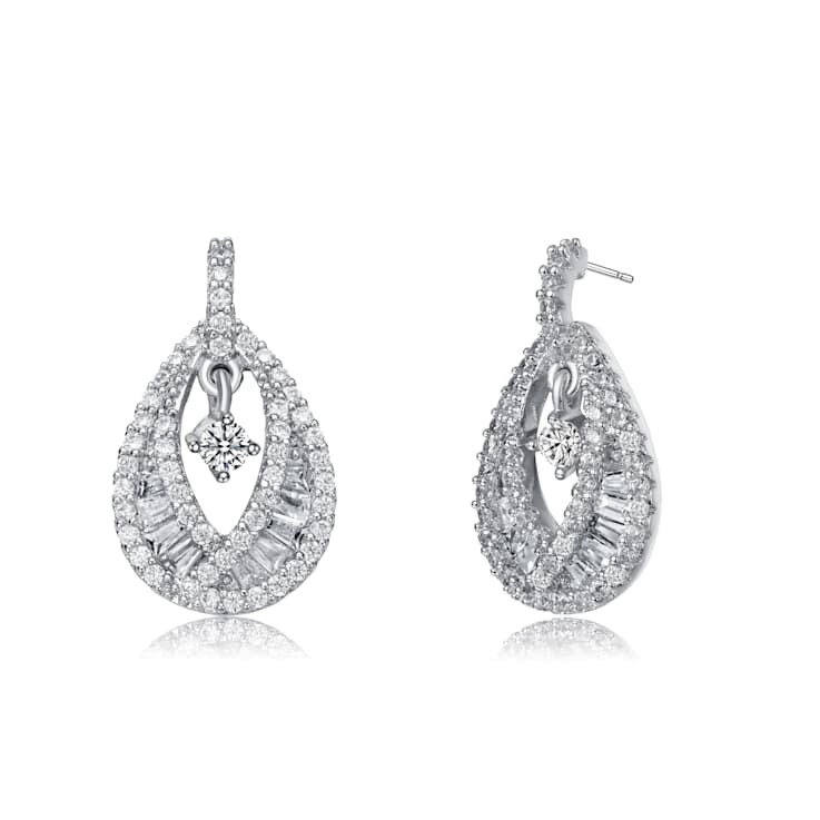 CZ Pear Shape Drop Earrings In Sterling Silver