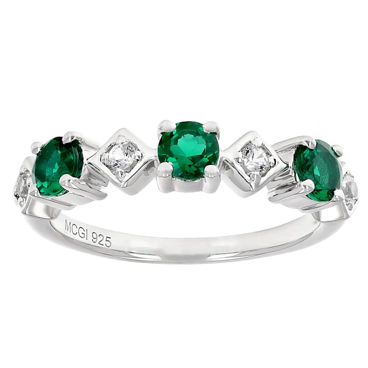 Lab-Created Emerald And White Sapphire Band Ring In Sterling Silver