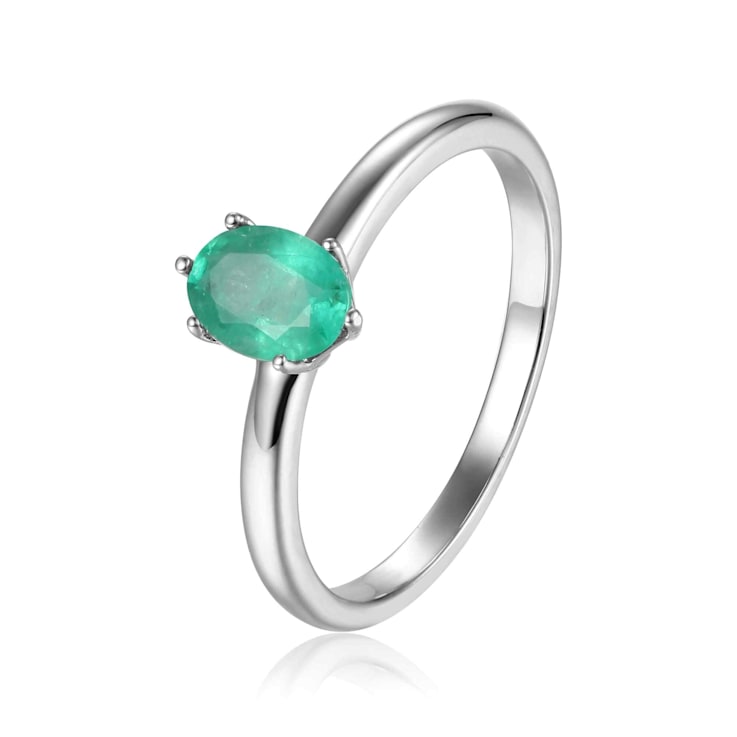Oval Emerald Sterling Silver Solitaire Ring, 0.85ct