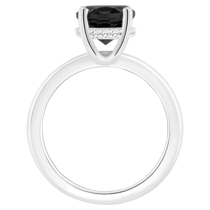 10x8mm Oval Black Onyx With Diamond Accents Rhodium Over Sterling Silver
Hidden Halo Ring