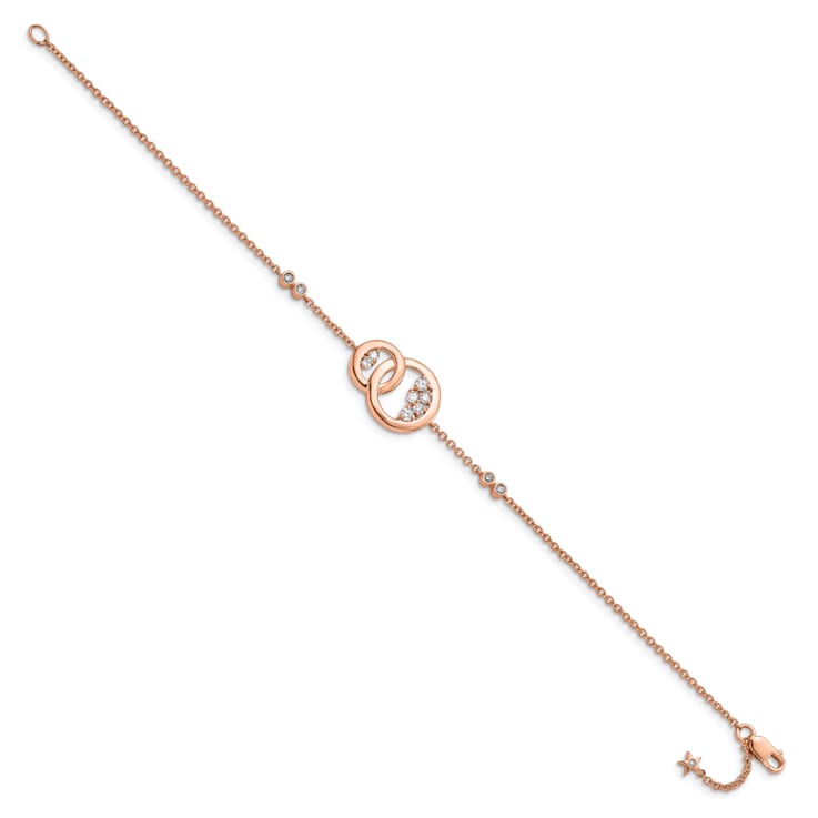 14k Rose Gold Diamond Double Circle with Star Dangle Bracelet