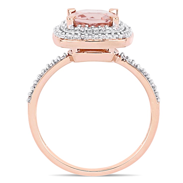 1.62ct Morganite And 0.10ctw Diamond 14k Rose Gold Double Halo Ring
