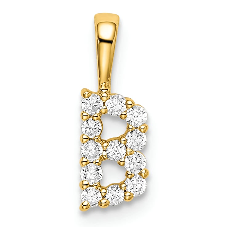 14K Yellow Gold Lab Grown Diamond Letter B Initial Pendant