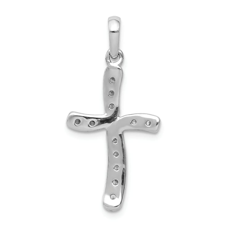 Rhodium Over 14k White Gold Diamond Cross Pendant