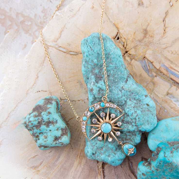 Barse Jewelry Blue Composite Turquoise Gold Tone Celestial Drop Necklace