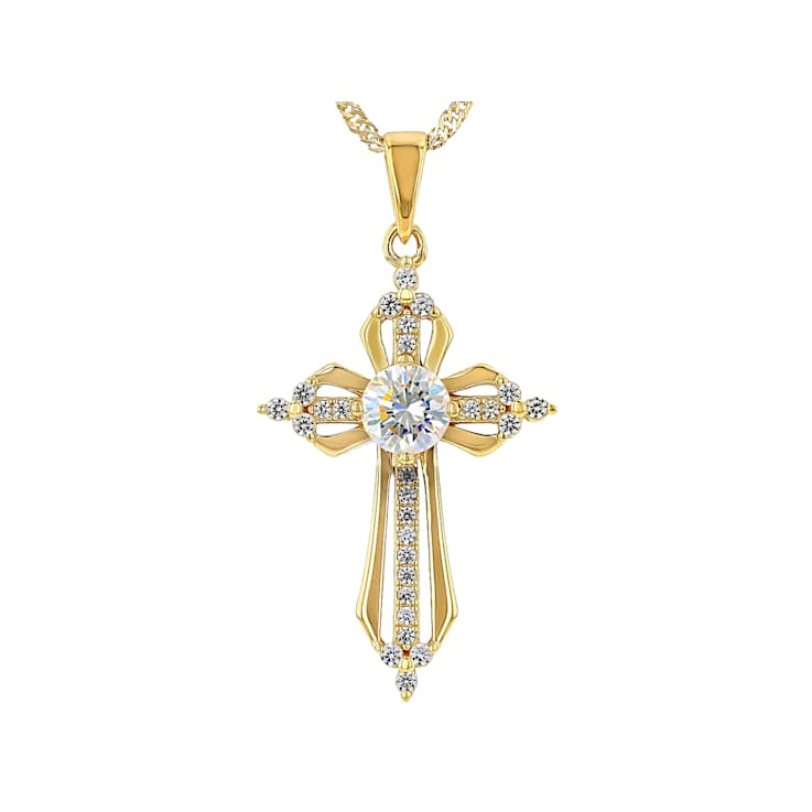 Diamond Simulant And White Zircon Cross Pendant Necklace In 18K Gold
Over Sterling Silver 1.52ctw