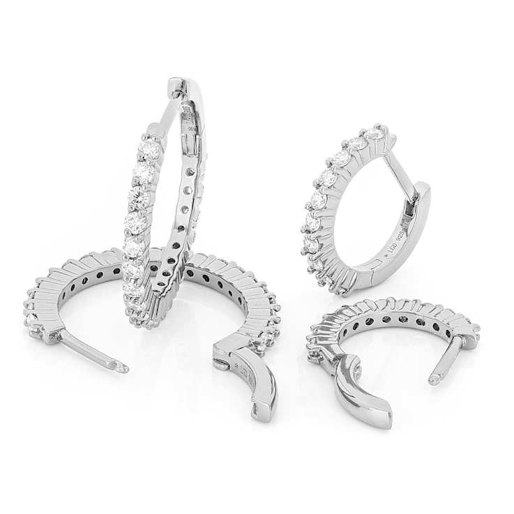 Lab-Grown Diamond Huggie And Hoop EarRing Set In PlatInum Over Sterling Silver