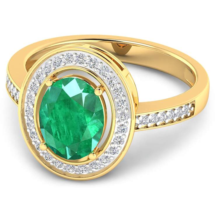 1.75ctw Green Emerald and Diamond 14K Yellow Gold Halo Ring