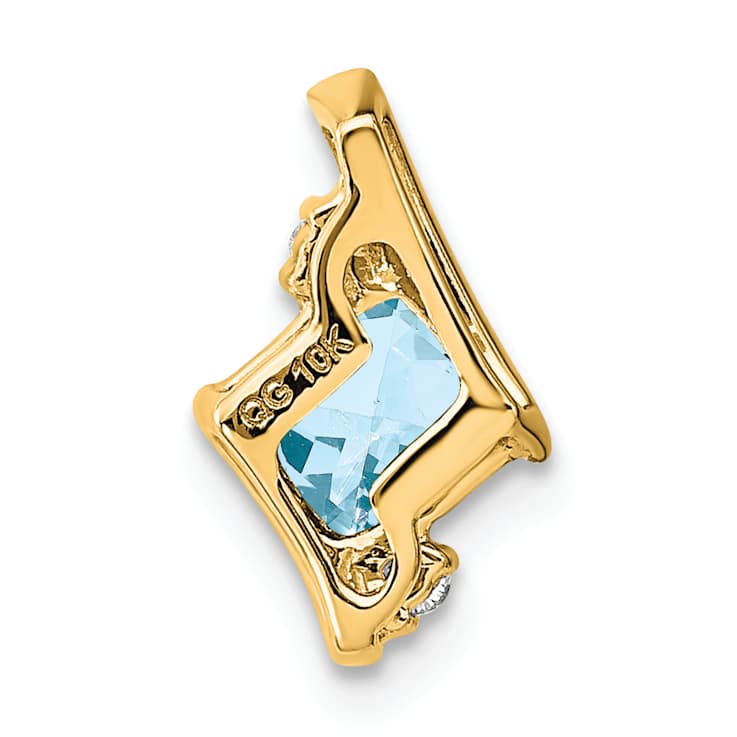 10k Yellow Gold Cushion 0.56 ctw Aquamarine and Diamond Chain Slide Pendant