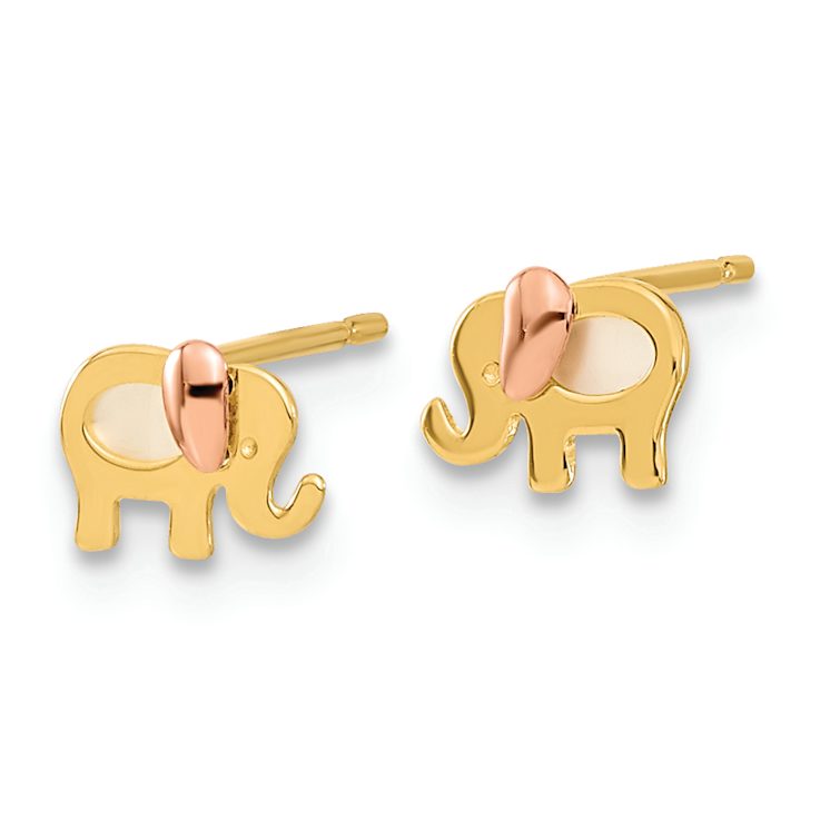 14k Two-tone Gold Children's Mother of Pearl Elephant Stud Earrings