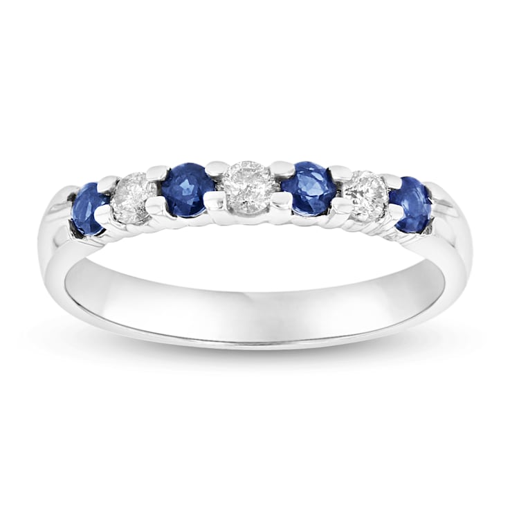 0.35ctw Sapphire and Diamond Wedding Band Ring in 14k White Gold