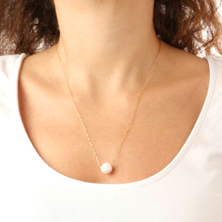 Pink Carved Freshwater Pearl Necklace In 14K Rose Gold