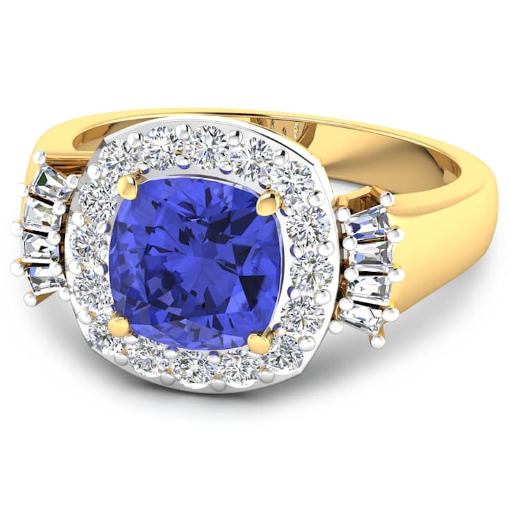 2.72ctw Violet Tanzanite and Diamond 14K Yellow Gold Halo Ring