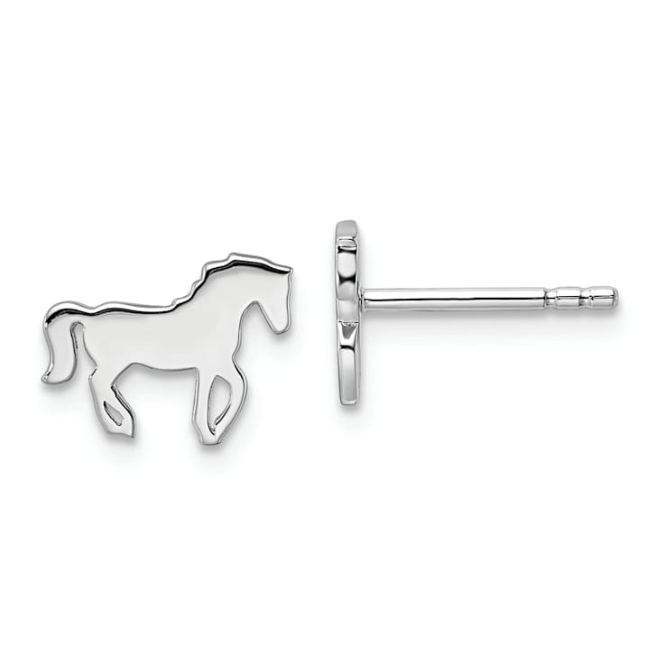 Rhodium Over Sterling Silver Horse Children's Post Earrings