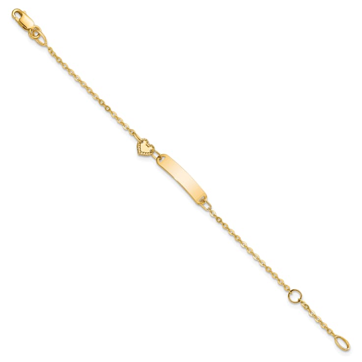 14K Yellow Gold Polished ID with Heart Childrens Bracelet