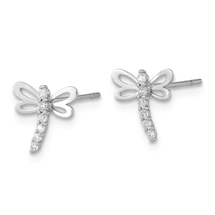 Rhodium Over 14K White Gold Polished Cubic Zirconia Dragonfly Post Earrings