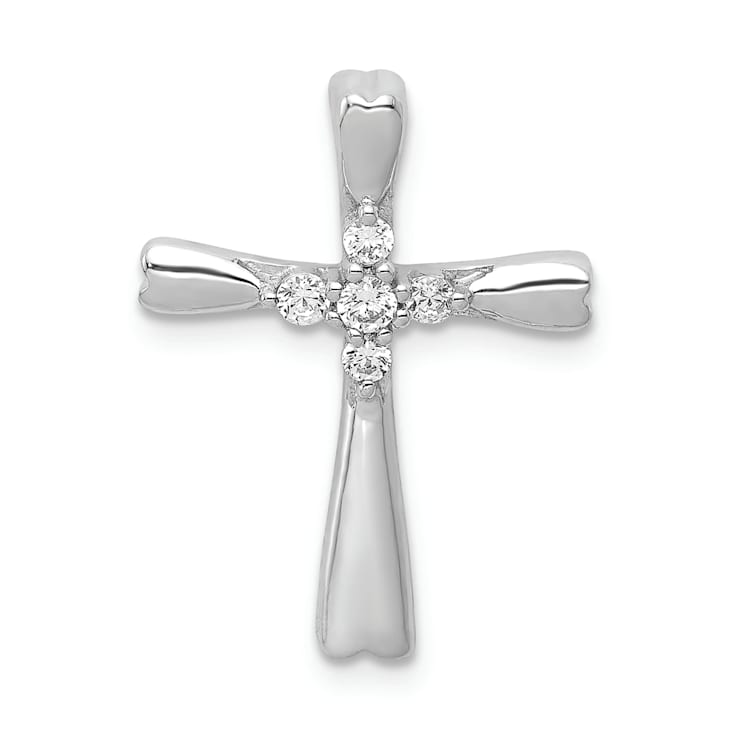 Rhodium Over 14K White Gold 1/6ct. 5-Stone Diamond Cross Chain Slide