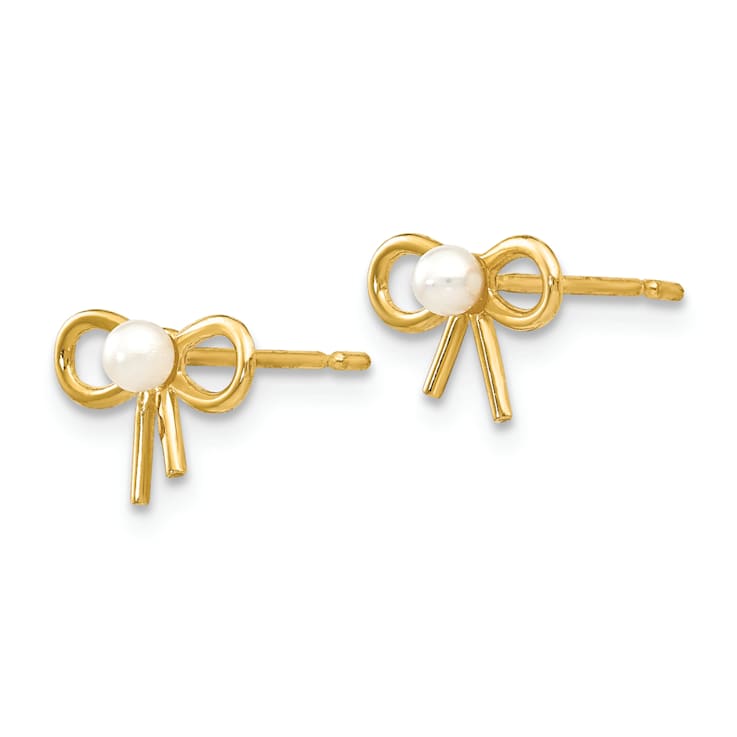 14K Yellow Gold Freshwater Cultured Pearl Children's Bow Post Earrings
