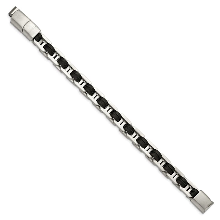 Black Leather and Stainless Steel Brushed 7.75-inch with 0.5-inch
Extension Bracelet