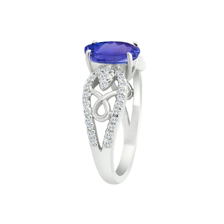 14K White Gold Oval Tanzanite and Diamond Ring, 1.50ctw