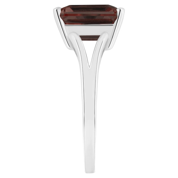 10x8mm Emerald Cut Garnet Rhodium Over Sterling Silver Ring