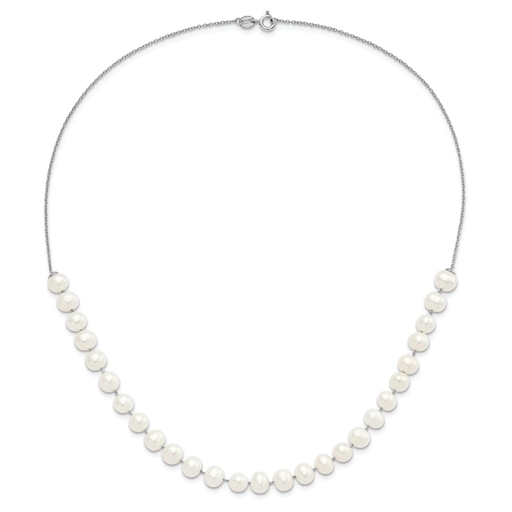 Rhodium Over Sterling Silver 7-8mm White Freshwater Cultured Pearl
Earring/Necklace Set