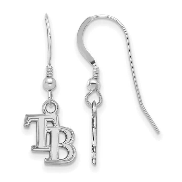 Rhodium Over Sterling Silver MLB LogoArt Tampa Bay Rays Dangle Earrings