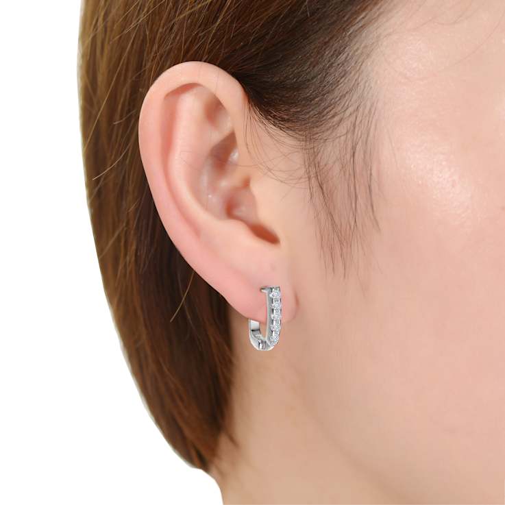 CZ U-Hoop Earrings In White Rhodium Over Brass