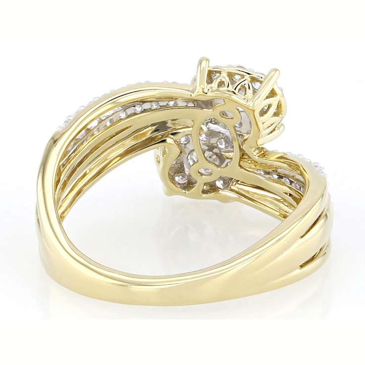Cluster Bypass Lab-Grown Diamond Ring 0.75ctw In 14K Gold Over Sterling Silver
