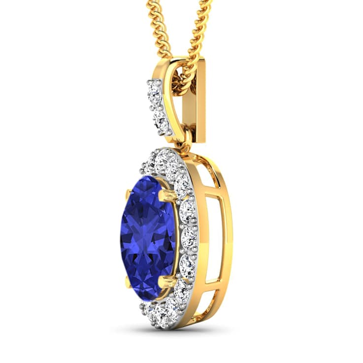 2.50ctw 14K Yellow Gold Tanzanite and White Diamond Pendant with 18 inch
Cable Chain