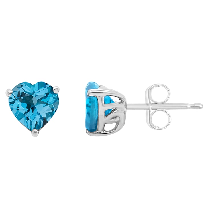6mm Heart Shape Blue Topaz Rhodium Over Sterling Silver Stud Earrings