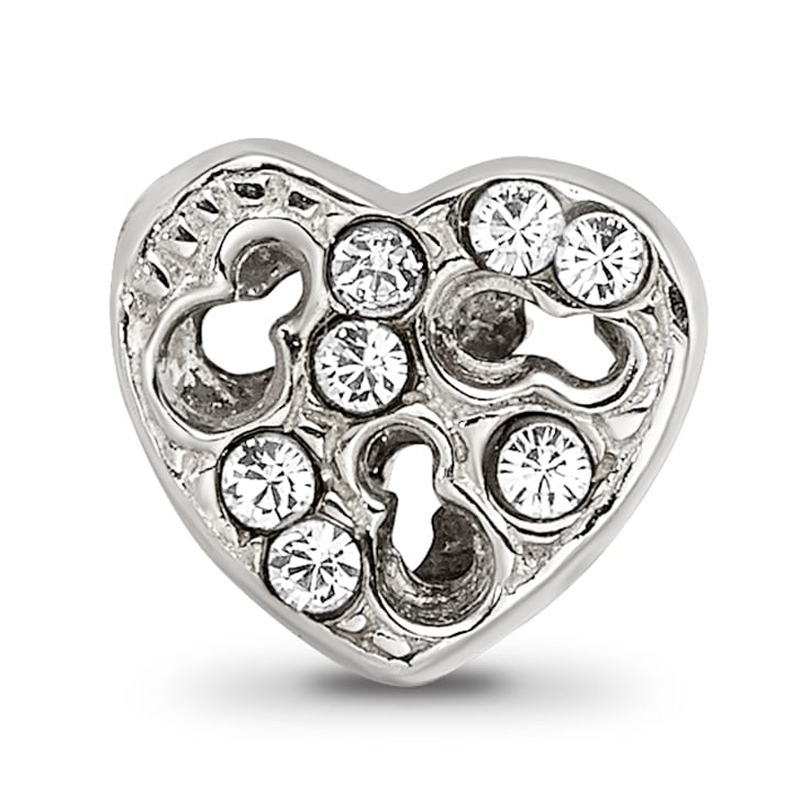 Sterling Silver Cut-out Heart and Preciosa Crystal Bead