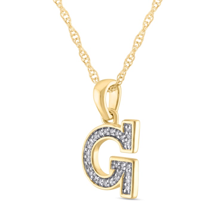 White Diamond Accent 10k Yellow Gold G Initial Pendant With 18” Rope Chain