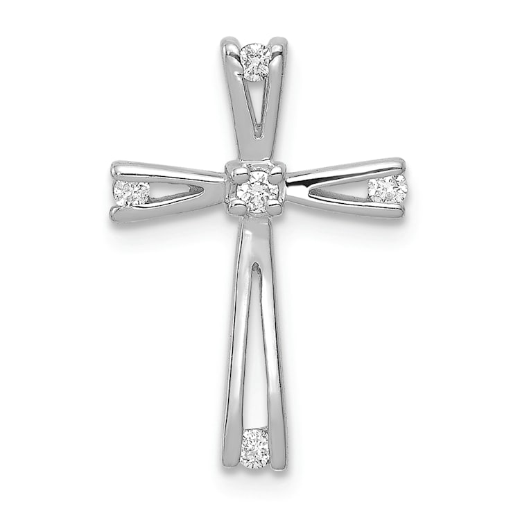 Rhodium Over 14k White Gold Diamond Cross Pendant