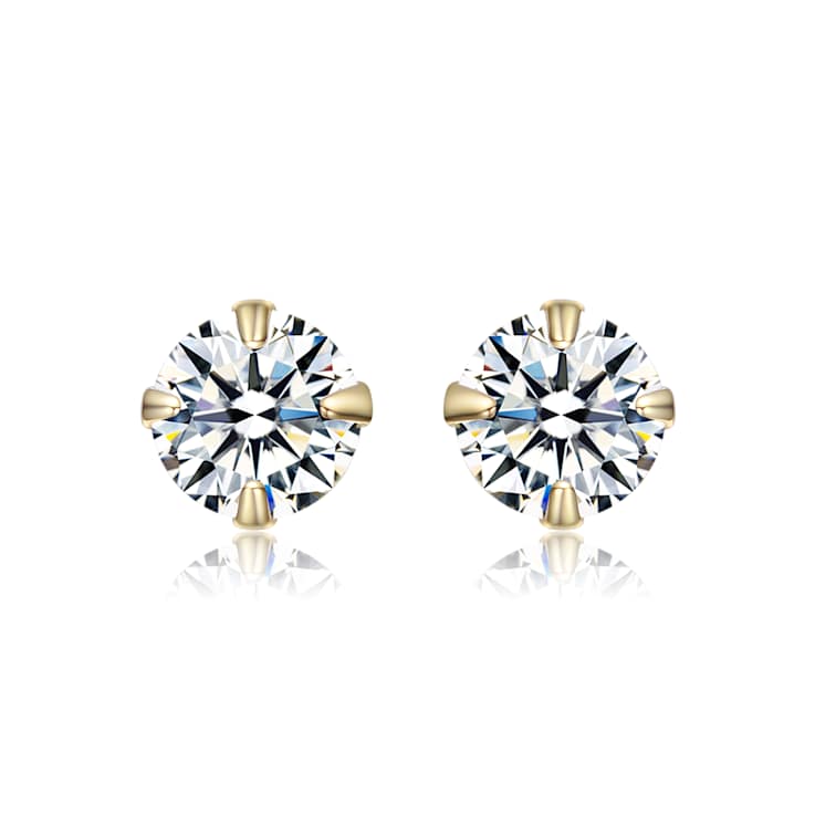 CZ Stud Earrings In 14K Gold Over Brass