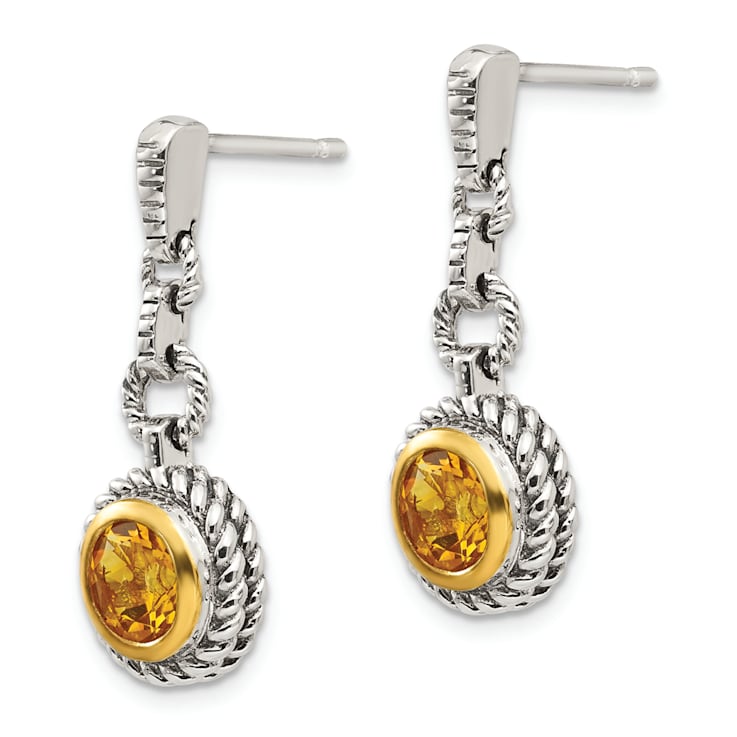 Sterling Silver with 14K Gold Flash Plated Citrine Earrings