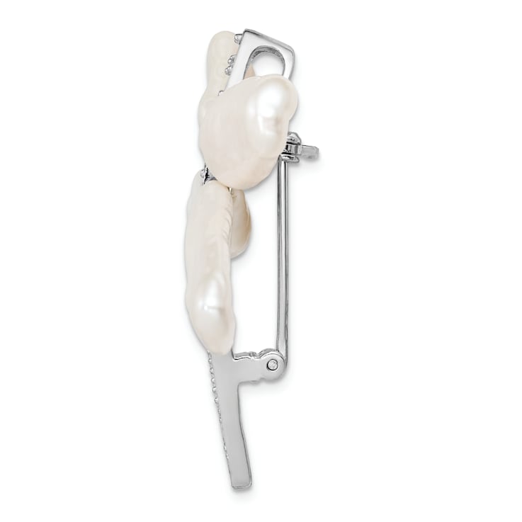 Rhodium Over Sterling Silver White Baroque Freshwater Pearl Cubic
Zirconia Dragonfly Slide Pin