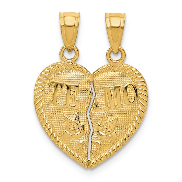 14k Yellow Gold Break-Apart Diamond-Cut TE AMO Heart Pendant