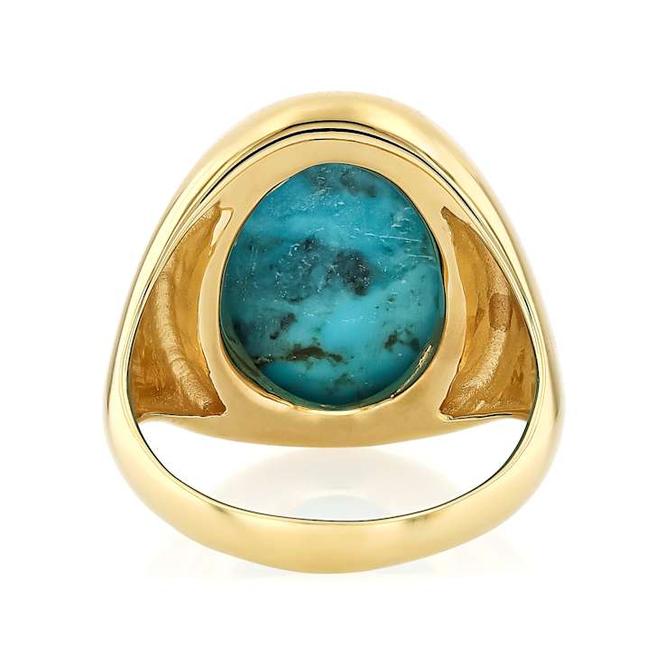 Turquoise Solitaire Dome Ring In 18K Gold Over Sterling Silver 18x13mm