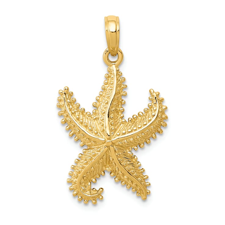 14k Yellow Gold Polished and Textured Open-Backed Starfish Pendant